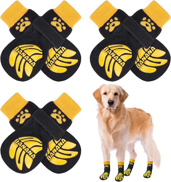 BEAUTYZOO Anti-Slip Dog Socks,Dog Shoes for Hot/Cold Pavement,Paw Protectors with Grips 3 Pairs for Puppy Small Medium Large Senior Old Dogs,Dog Socks to Prevent Licking and Hardwood Floor Protection