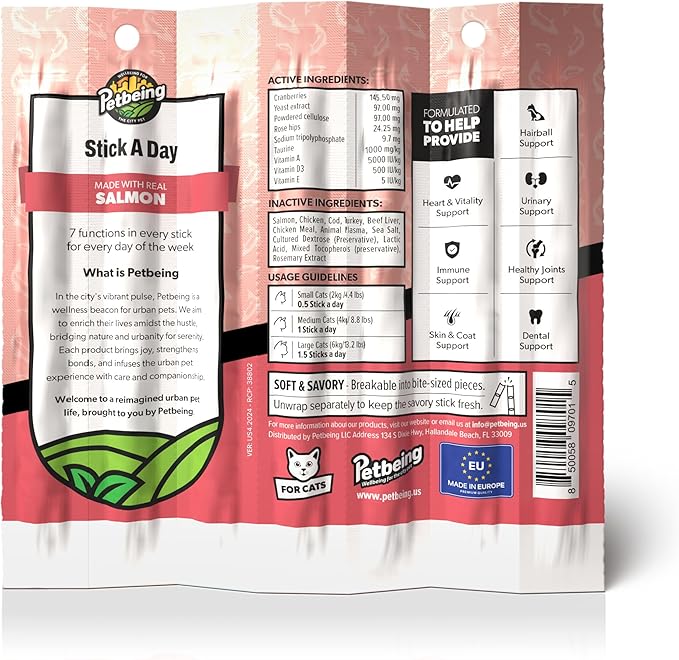 Stick a Day | Specially Formulated 7-in-1 Functions Daily Real Meat Supplement for Cats | Cat Chew Stick & Pet Vitamins Supplements Combination (7-Pack x 4, Mix)