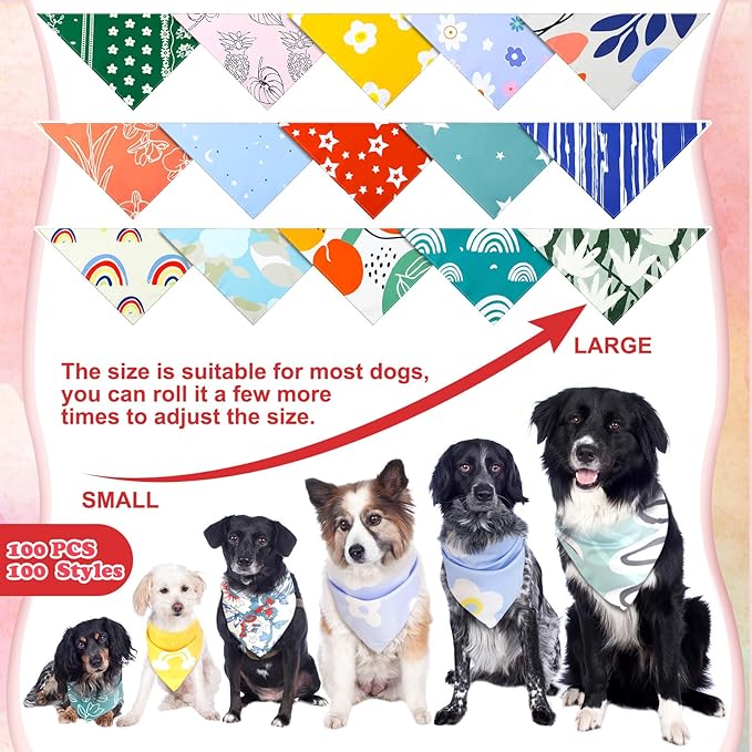 150 Pcs Dog Bandanas Bulk Pet Bibs Colorful Triangle Scarf Pet Bandanas for Medium Large Dogs Spring Summer Birthday Costume Decoration (Boho)