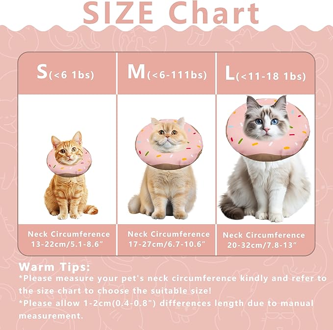 Cat Cone Collar Soft, Adjustable Cat Recovery Collar Kitten Cones to Stop Licking, Cute Donut E Collar After Surgery, Cats Neck Pillow Cone Elizabethan Cones of Shame (Waterproof Pink, Medium)