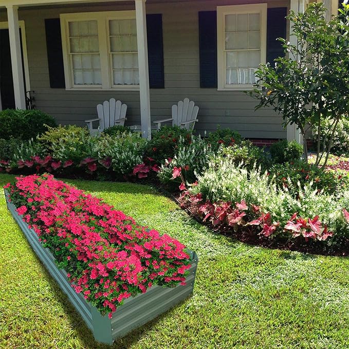 8x2x1ft Metal Raised Garden Bed Kit，Galvanized Garden Bed Box for Vegetables, Flowers, Herbs, and Succulents,120 Gallon Capacity - Green