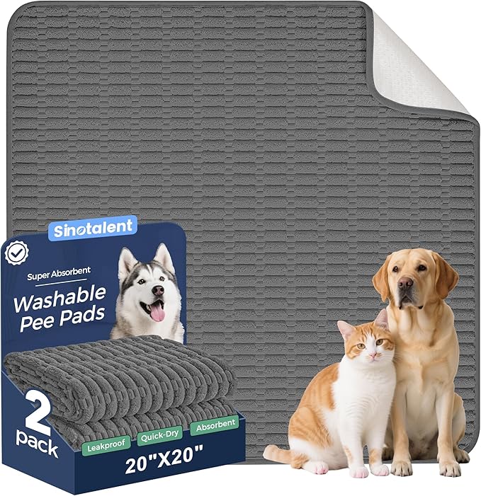 Washable Pee Pads for Dogs, 2 Pack Reusable Puppy Pads Dog Pads, Non-Slip Dog Pee Pads, Leakproof Pet Pee Pads Wee Wee Pads for Dogs. (Dark Grey, 20"x20"(Pack of 2))