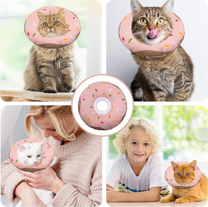 Cat Cone Collar Soft, Adjustable Cat Recovery Collar Kitten Cones to Stop Licking, Cute Donut E Collar After Surgery, Cats Neck Pillow Cone Elizabethan Cones of Shame (Waterproof Pink, Medium)