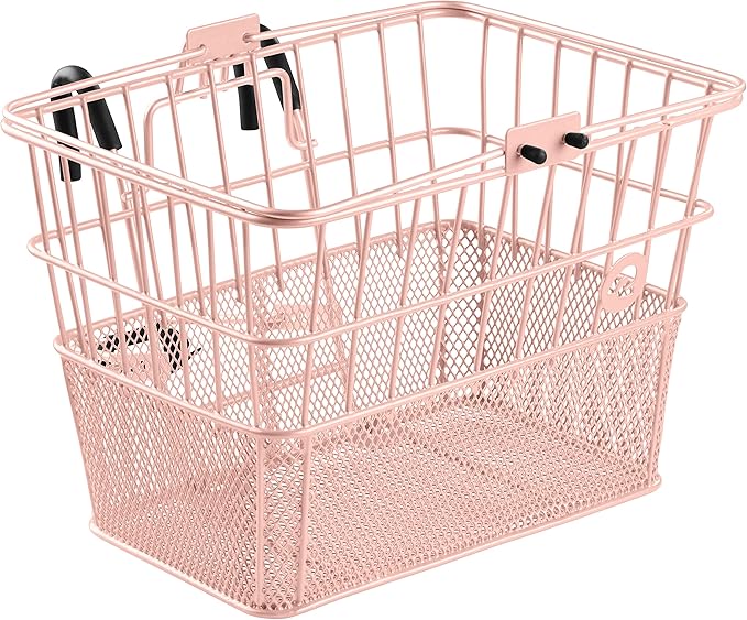 Retrospec Apollo Detachable Front Bike Basket Steel Half-Mesh with Integrated Detachable Hooks and Built-In Handle, Easy Assembly and Portability for Bicycles