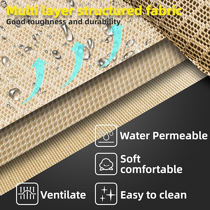 Soft Mesh Elevated Pet Bed for Large Medium Dogs Outdoor Resting Cot with Water-Resistant, Air-Permeable, Cooling and Anti-Skid Portable Dog Bed, Up to 120 lbs, 43.2" L x 31" W x 7.5" H, Beige