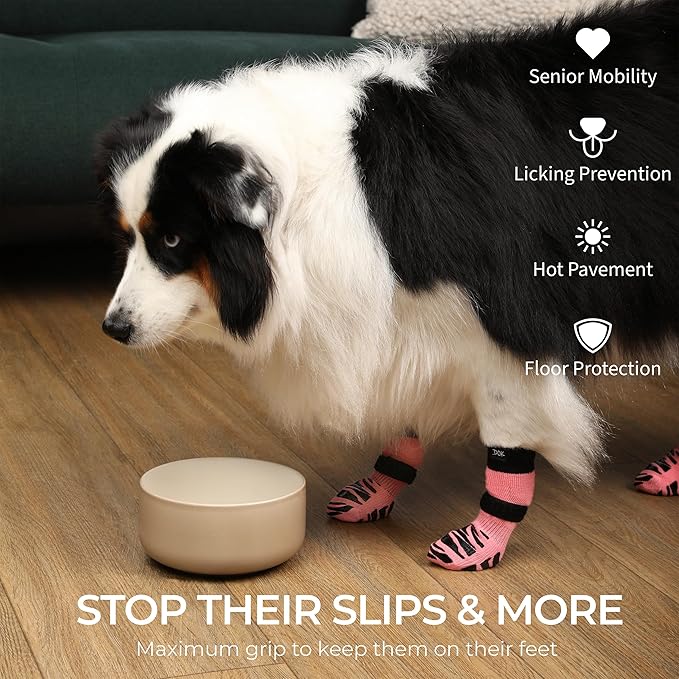 DOK TigerToes Premium Non-Slip Dog Socks for Hardwood Floors - Extra-Thick Grip That Works Even When Twisted - Prevents Licking, Slipping, and Great for Dog Paw Protection (Sassy Pink, Medium)