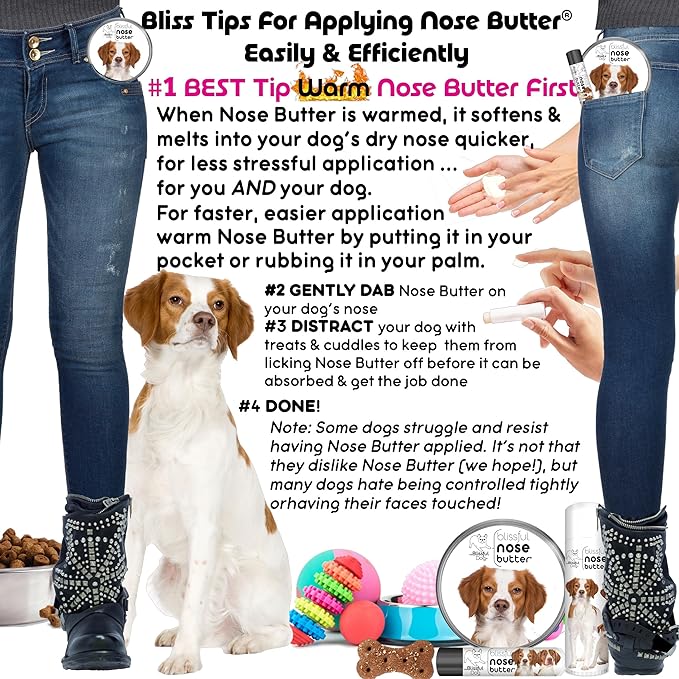The Blissful Dog Brittany Spaniel Nose Butter for Dry, Cracked Skin, Lick-Safe Dog Nose Balm with Moisturizing Shea Butter, Almond, Olive, and Essential Oils, Pet Supplies, Uncented, 4 oz.