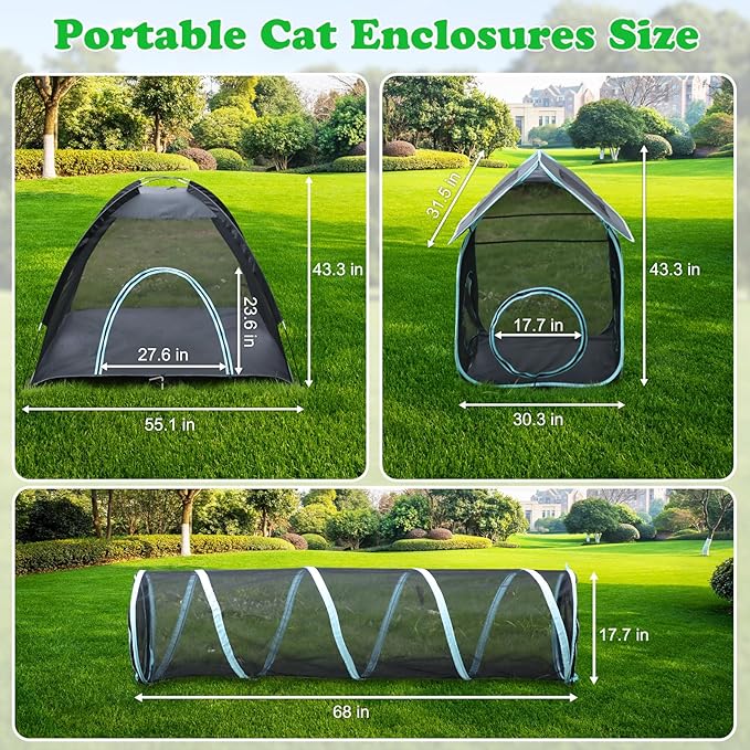 YUEPET Large Outdoor Cat Enclosures, 4 in 1 Portable Cats Tent with Cat Tunnels, Outside Kitten Playpen Tents DIY in Multiple Ways for Cats and Small Animals