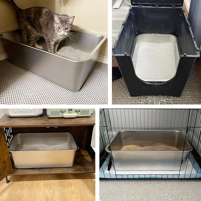 2 Pack Stainless Steel Litter Box-XXL Metal Litter Box for Big Cats 8IN Deep, Cat LitterBox-Pet Toilet Easy to Clean,High Sided Cat Litters Boxes Adult Cats,Non Stick, No Smell