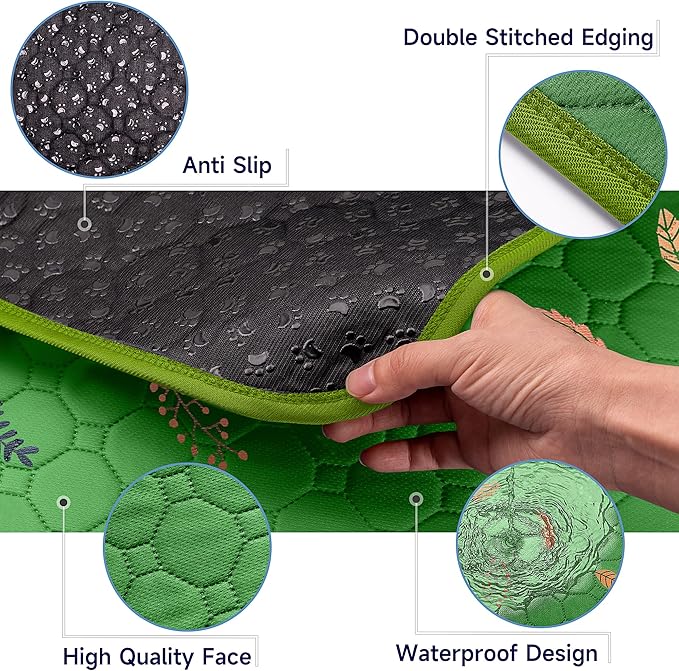Sunheir 2 Pack Washable Guinea Pig Pee Pads, 24" x 48" Waterproof Reusable Guinea Pig Cage Liners, Absorbent Bedding Training Mat for Small Animal Guinea Pigs Rabbit Bunny Hamster - Green