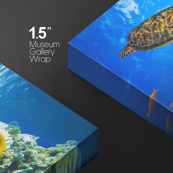 wall26 Canvas Print Wall Art Vibrant Neon Underwater Turtle, Reef & Fish Nature Animals Photography Realism Rustic Scenic Landscape Wilderness Colorful for Living Room, Bedroom, Office - 16"x24"