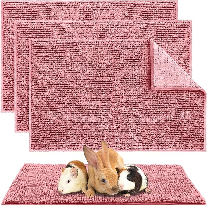 Amylove 4 Pcs Guinea Pig Cage Liner Guinea Pig Bedding Washable Fleece Pee Pads Reusable Small Animals Training Mat Small Animal Sleeping Bed for Bunny Hamster(Pink,16 x 24 Inch)