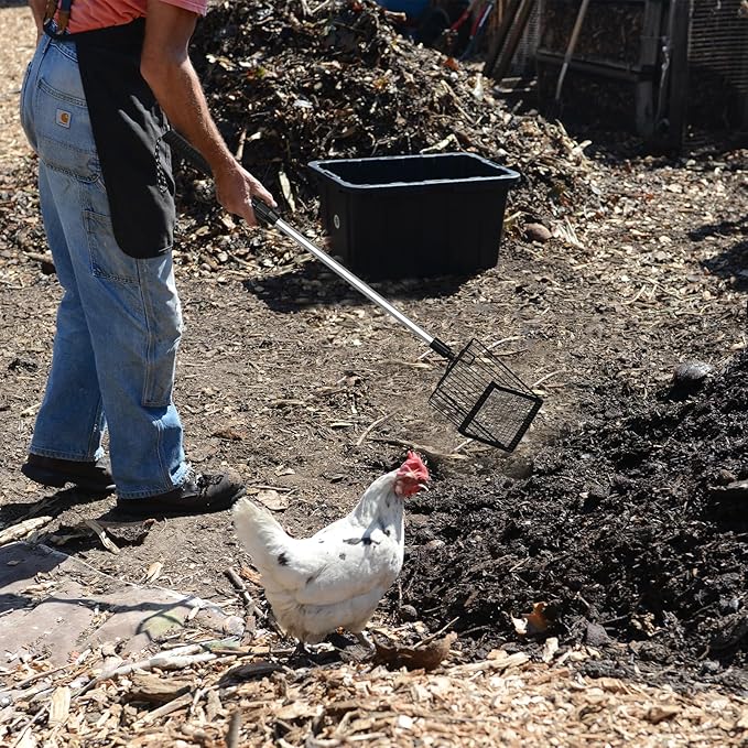 Metal Large Chicken Poop Scooper,3-in-1 Detachable Chicken Coop Scoop with Stainless Steel Telescopic Handle(22-41.9in),Multifunctional Metal Litter Scoop for Pooper Scooper