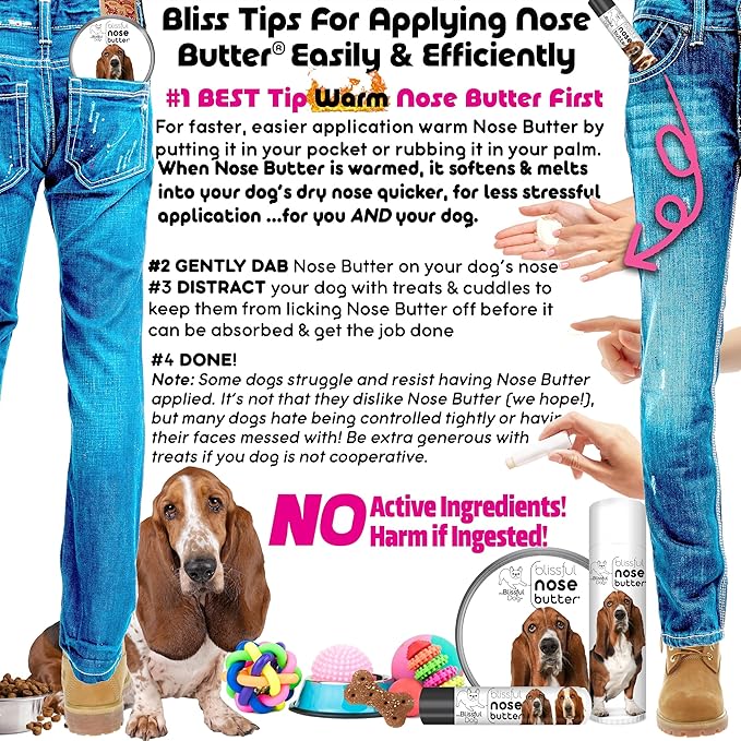 The Blissful Dog Basset Hound Nose Butter for Dry, Cracked Skin, Lick-Safe Dog Nose Balm with Moisturizing Shea Butter, Almond, Olive, and Essential Oils, Pet Supplies, Uncented, 0.50 oz.