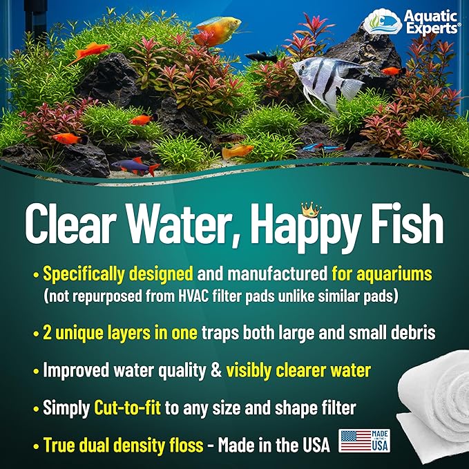Aquatic Experts Aquarium Filter Floss for Fish Tank Filters - FilterFirst Aquarium Filter Pad - Media Roll for Crystal Clear Water, 3/4" - 1" Thick (18 Inch Wide, 12 Feet Long)
