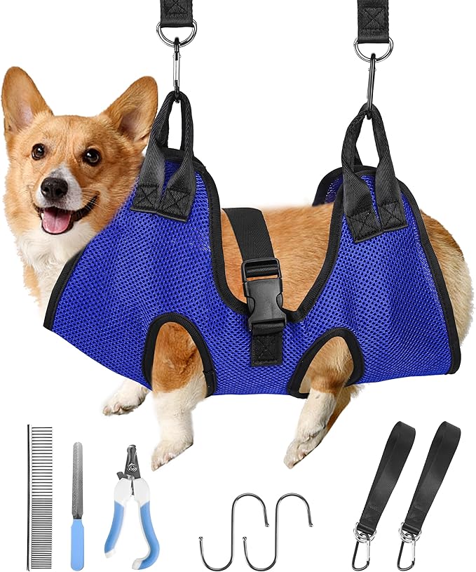 PatiencET Dog Grooming Hammock, Pet Grooming Hammock for Cats & Dogs, Dog Holder for Nail Trimming, Cat Sling for Nail Trimming with Nail Clippers/Trimmer, Nail File, Pet Comb(S)