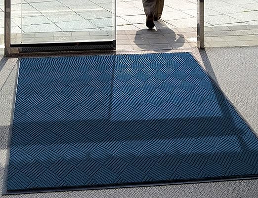 M+A Matting WaterHog Diamond | Commercial-Grade Entrance Mat with Rubber Border – Indoor/Outdoor, Quick Drying, Stain Resistant Door Mat (Navy, 3' x 8')