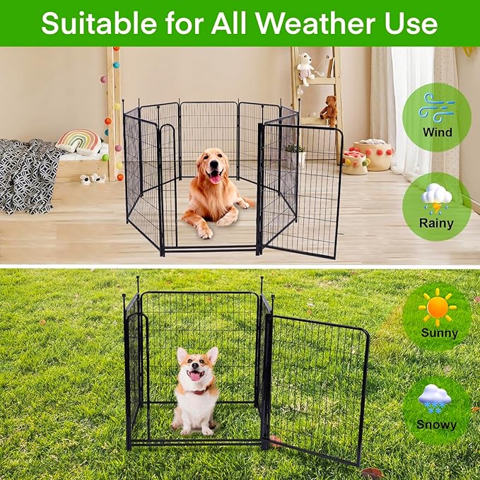 Tall Garden Fences and Borders for Dogs, 4.6ft High Dog Fence, 10 Panels Total 22.1Ft Long, Gate 21 inches Wide with Low Sills, Animal Barrier Fence, Metal Fence Panels, Flower Bed Fencing