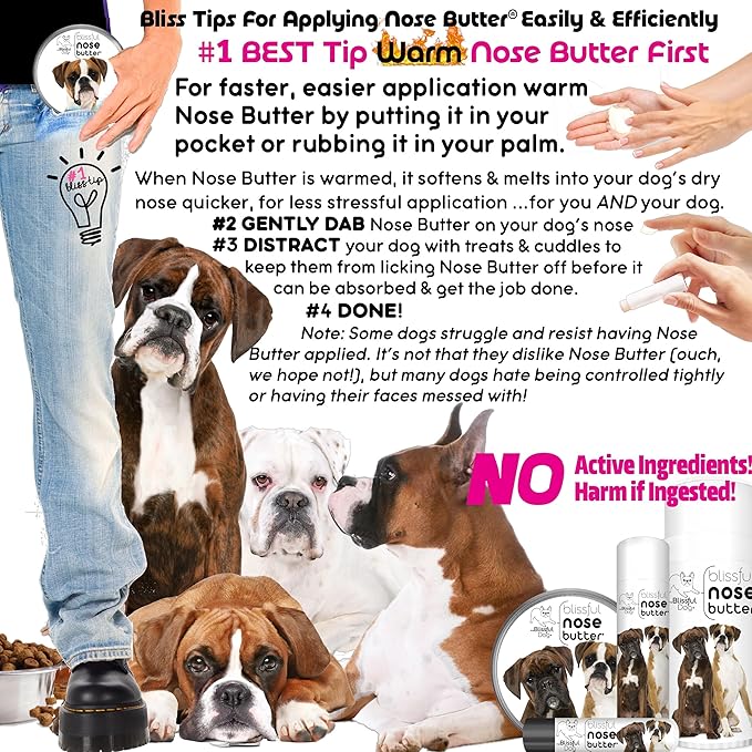The Blissful Dog Fawn Boxer Nose Butter for Dry, Cracked Skin, Lick-Safe Dog Nose Balm with Moisturizing Shea Butter, Almond, Olive, and Essential Oils, Pet Supplies, Uncented, 8 oz.