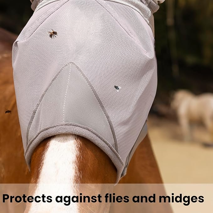 Horse Fly Mask, Adjustable Fly Masks for Horses with Ears, UV Protection from Insect Pests Comfort Mesh Without Nose Average Size Horses Accessories(Large)