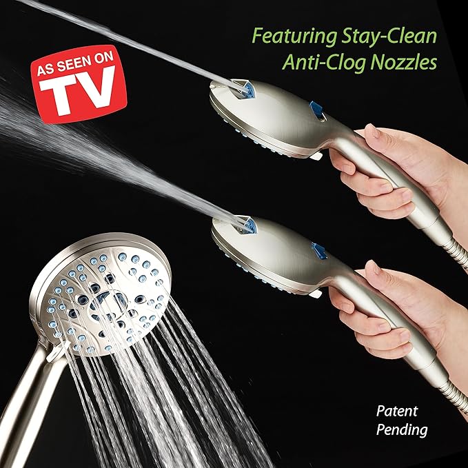 Hotel Spa AquaCare for California As-Seen-On-TV High Pressure Handheld Rain 50-mode 3-way Shower Head Combo with Adjustable Arm, Anti-clog Jets, Tub & Pet Power Wash, 6 ft. Hose, Nickel Finish
