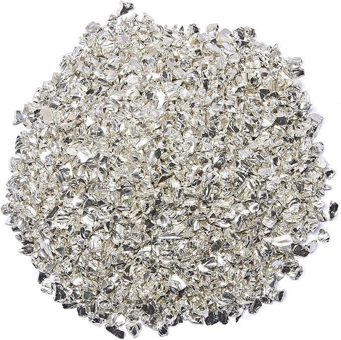 TWINKLING High Luster Crushed Glass Glitter, Broken Glass, Fire Glass Gems Chips for Fire Pit, DIY Resin Art, Epoxy Crafts, Geode Painting, Aquarium Decoration, 6-9mm(370g/13oz.) (Silver)