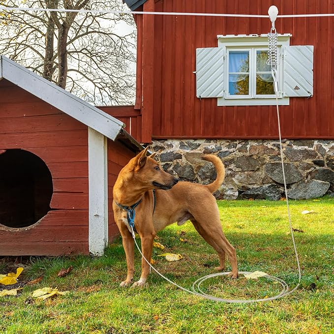 100ft Dog Runner for Yard Large Dog Heavy Duty with Double Shock Absorbers Tangle-Free Aerial Trolley System for Large Dogs Up to 250lbs (Orange)