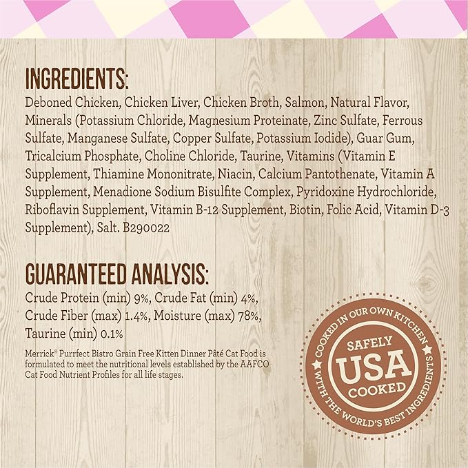 Merrick Purrfect Bistro Grain Free Premium Soft Canned Pate Chicken Wet Cat Food, Kitten Dinner Recipe - 5.5 OZ Can