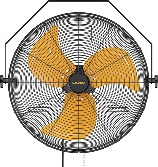 18 Inch Wall Mount Fan, Extended 6.6ft Power Cord, 360° Tilt Adjustment, 3-Speed, IP44 Industrial Commercial Wall Mounted Fan for Greenhouse, Garage, Workshop, Covered Patio, 1 Pack
