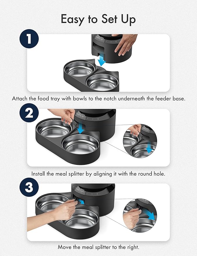 PETLIBRO Pet Food Splitter with Stainless Steel Bowls, Automatic Cat Feeder Bowls for Two Cats or Dogs, Suitable for PETLIBRO Automatic Cat Feeder PLAF005, PLAF006, PLAF103, PLAF203