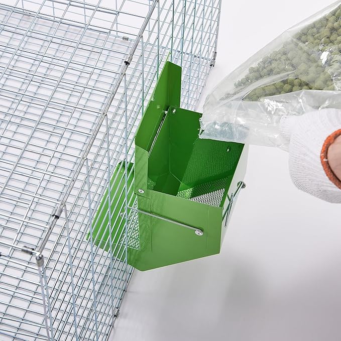 Metal Small Animal Feeder with Lid, Heavy Duty, Large Capacity Food Dispenser, Great for Rabbits, Guinea Pigs, Chinchillas and Other Small Animals. (4.6 inch, Green)