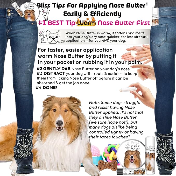 The Blissful Dog Collie Nose Butter for Dry, Cracked Skin, Lick-Safe Dog Nose Balm with Moisturizing Shea Butter, Almond, Olive, and Essential Oils, Pet Supplies, Uncented, 8 oz.