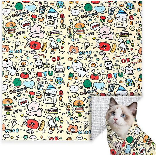 27.6" Large Cat Grooming Wrap, Cat Grooming Supplies, Cat Wrap for Cutting Nails, Self-Adhesive Cat Grooming Bag for Cats Within 15lbs Cat Restraint for Nail Clipping, Medicine Taking(Yellow)