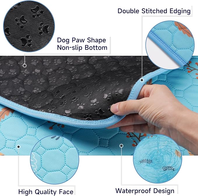 Sunheir Washable Pee Pads for Dogs 2-Pack Reusable Puppy Pads Pet Training Pads, Waterproof Dog Pee Pads for Crate, Whelping Pad, Non-Slip Protects Against Urine Leakage (Leaves - Sky Blue, 24x36)