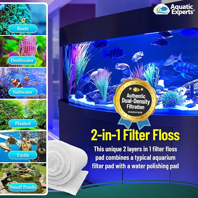 Aquatic Experts Aquarium Filter Floss for Fish Tank Filters - FilterFirst Aquarium Filter Pad - Media Roll for Crystal Clear Water, 3/4" - 1" Thick (24 Inch Wide, 72 Inch Long)