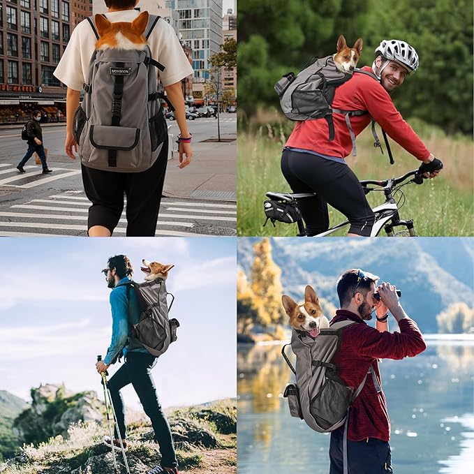 Dog Backpack for Small & Medium Dogs - Adjustable Pet Carrier for Travel & Hiking, Hands-Free Puppy Backpack with Storage Pockets, Breathable Mesh, Reflective Strips & Non-Slip Handle