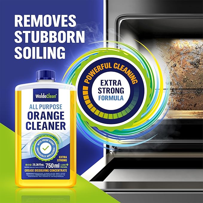 Orange Oil Cleaner Concentrated 25.36 fl oz (1 : 1000) - makes up to 200 Gallons Multi-Use Adhesive & Grease Remover, Custom-Dilution Citrus Degreaser for Floors, Kitchen & Bath