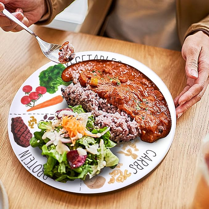 9" Portion Control Plate - Healthy Nutrition Plate for Adults and Teens, Melamine, Ideal for Weight Loss and Diabetes Management (2 Pack)