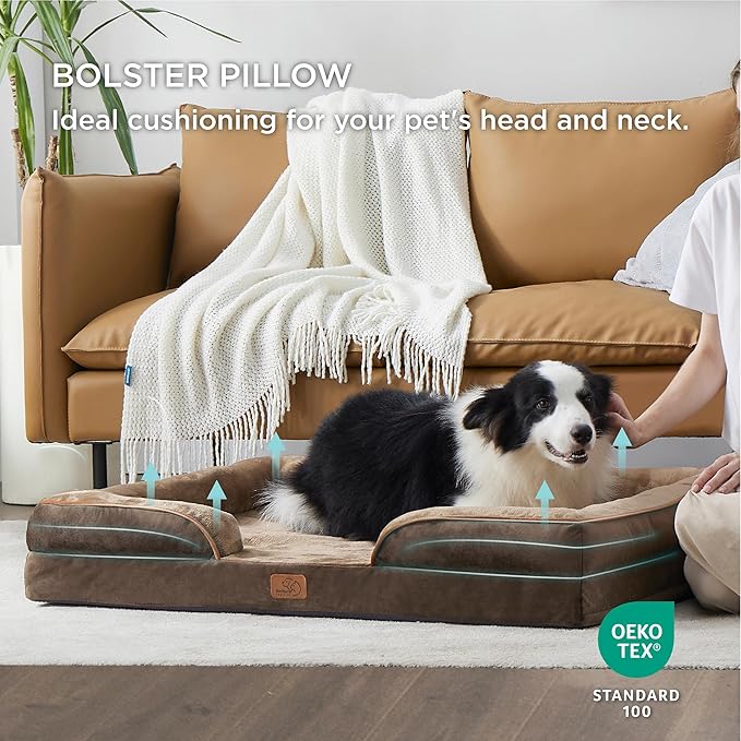 Bedsure Orthopedic Dog Bed for Extra Large Dogs - XL Washable Dog Sofa Beds Large, Supportive Foam Pet Couch Bed with Removable Washable Cover, Waterproof Lining and Nonskid Bottom, Brown