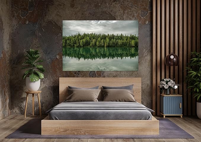 Nature Wall Art Prints - Ocean Forest Mountain Lake Canvas Landscapes - Small to Extra Large Living Room Bedroom Kitchen Bathroom Décor (Forest Reflection, 16L" x 24W")