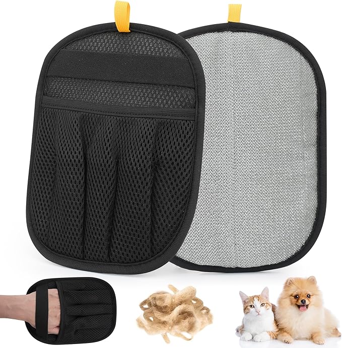 2 Pcs Pet Hair Removal Glove for Cats Dogs, 2025 Upgraded Five-Finger Electrostatic Glove for Deshedding Grooming, Reusable Washable Hair Remover for Furniture Couch Car Seat Carpet Bedding