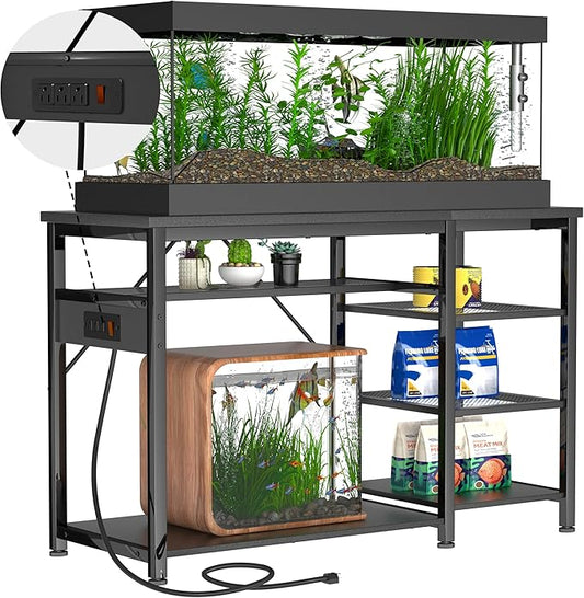 55-75 Gallon Fish Tank Stand: Heavy Duty Aquarium Stand with Power Outlets and Cabinet for Fish Tank Accessories Storage - Metal Frame, 1200LBS Capacity, Suitable for Fish & Reptile Terrariums