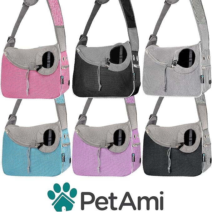 PetAmi Small Dog Sling Carrier, Soft-Sided Crossbody Puppy Carrying Purse Bag, Adjustable Sling Pet Pouch to Wear Medium Dog Cat Travel, Dog Bag for Traveling, Poop Bag Dispenser, Max 10 lbs, Gray