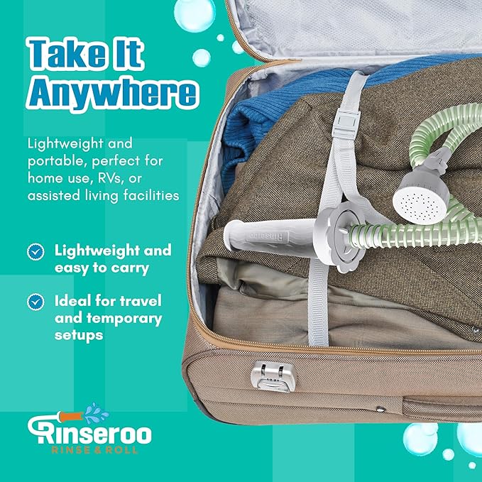 NEW Rinseroo: 5ft Slip-On Handheld Shower Attachment Hose w/Spray Head- Removable Extension Arm- Converts Fixed Shower Head into Handheld Bather. Portable, No-Install Shower Hose Wand for Seniors, RV.