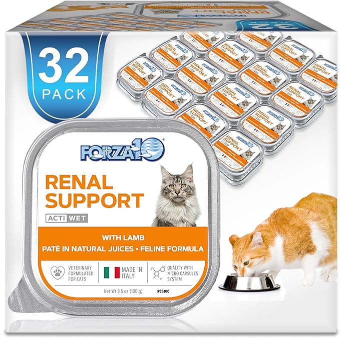 Forza10 Kidney Care Cat Food – Renal Support Wet Cat Food with Lamb, 3.5 oz Cans, 32 Pack – Vet Formulated, Made in Italy