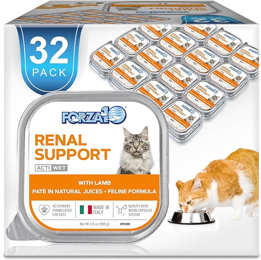 Forza10 Kidney Care Cat Food – Renal Support Wet Cat Food with Lamb, 3.5 oz Cans, 32 Pack – Vet Formulated, Made in Italy