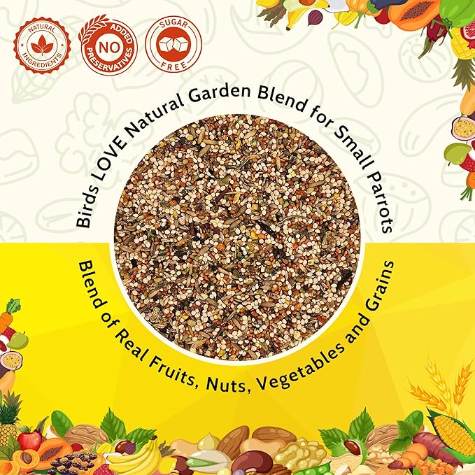 Birds LOVE All Natural Garden Blend Bird Food for Small Birds - Lovebirds, Cockatiels, Parakeets and Parrotlets 4lb