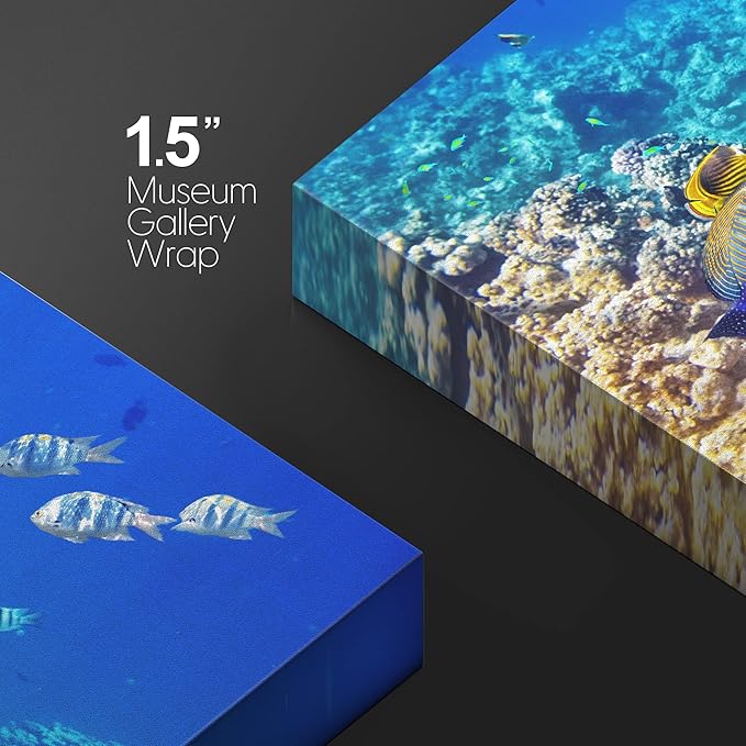 wall26 Canvas Print Wall Art Underwater Neon Blue Teal Ocean Water Fish Nature Animals Photography Realism Rustic Scenic Landscape Wilderness Earth for Living Room, Bedroom, Office - 32"x48"