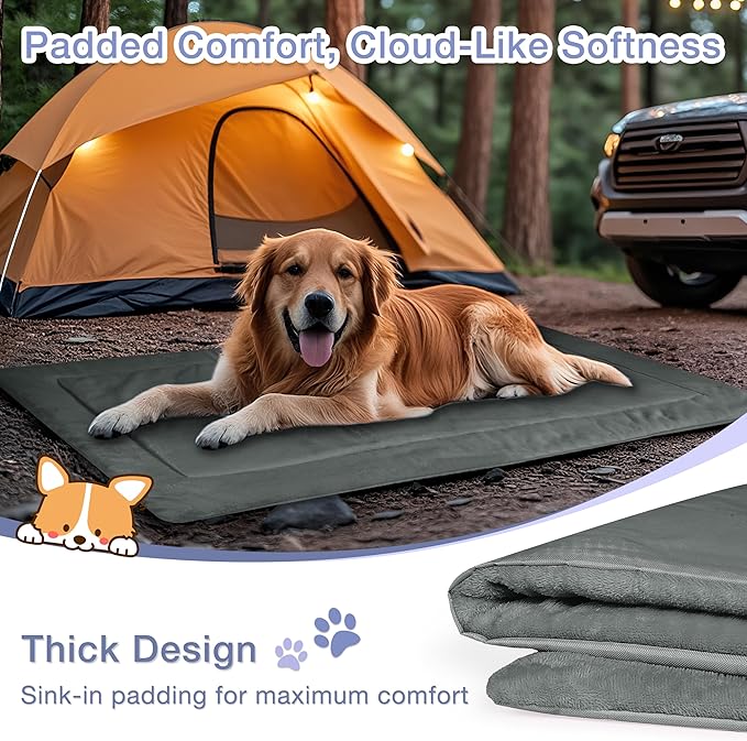 Kritter Planet Waterproof Foldable Dog Bed Pad for Camping & Travel, Portable Roll-Up Dog Bed Car Seat Pet Cushion Mat with Handles for Small & Medium Dogs, Indoor & Outdoor Use
