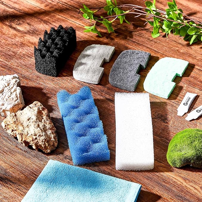 32 Pcs Aquarium Replacement Maintenance Kit Compatible with Fluval 206/207 Filter Media Including Biological Sponge, Ammonia/Phosphate/Nitrite Remover Pad, Aquarium Towel, Grease
